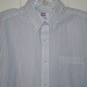 Cutter & Buck Mens L/S Blue Pinstripe Button Down Dress Shirt - 15/29 or Small